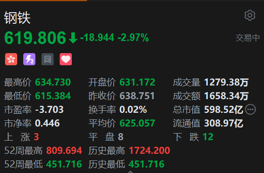 恒生科技指数、国企指数跌幅扩大至3%，钢铁股集体(🕡)下挫